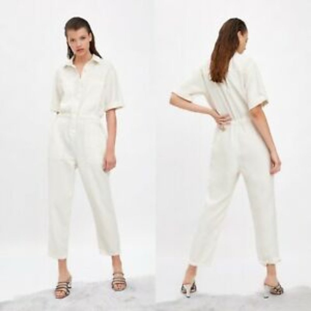 Zara White Utility Jumpsuit